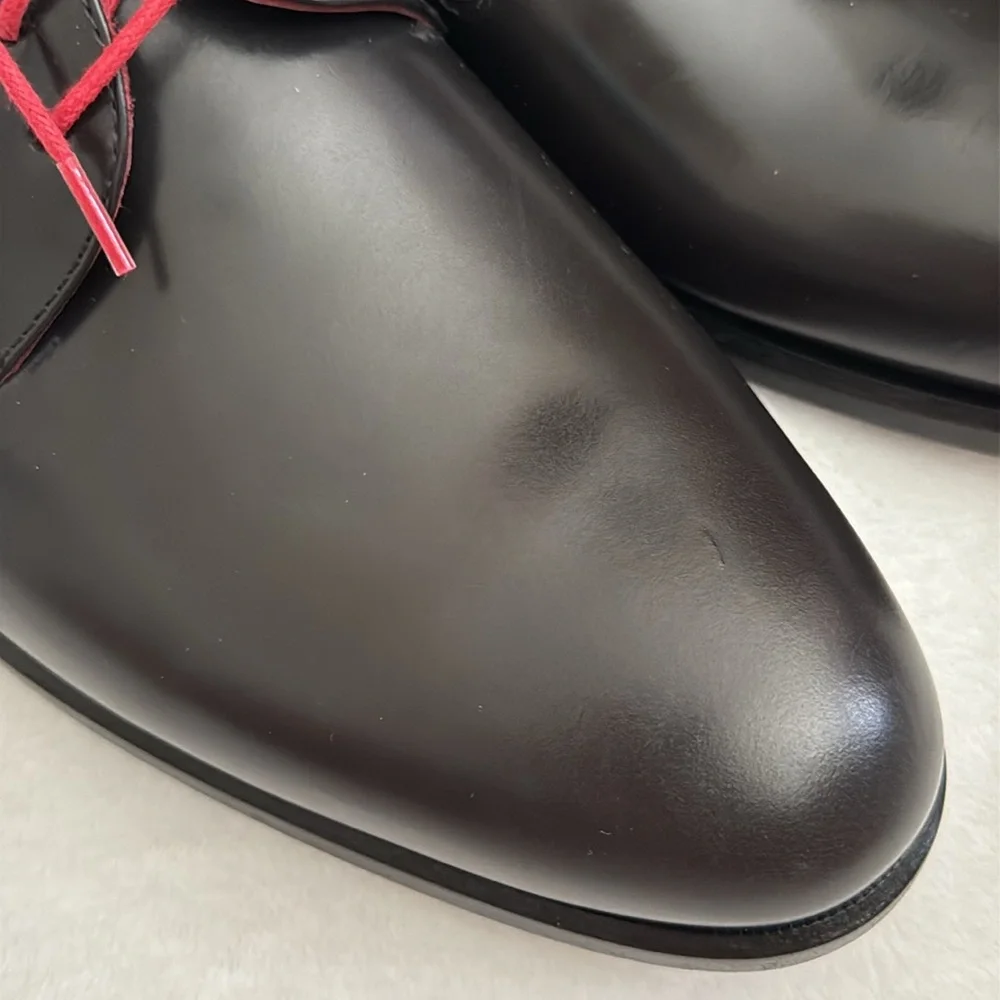 Sam Surin | Bespoke Black Leather Oxfords Red Laces Custom DF Monogram (9.5)